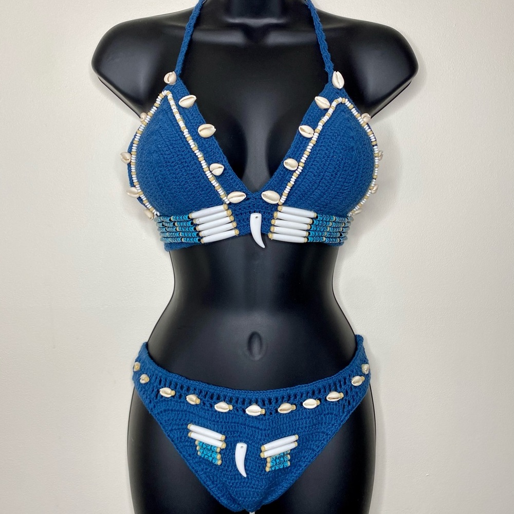 Handcrafted Blue Tribal Bikini